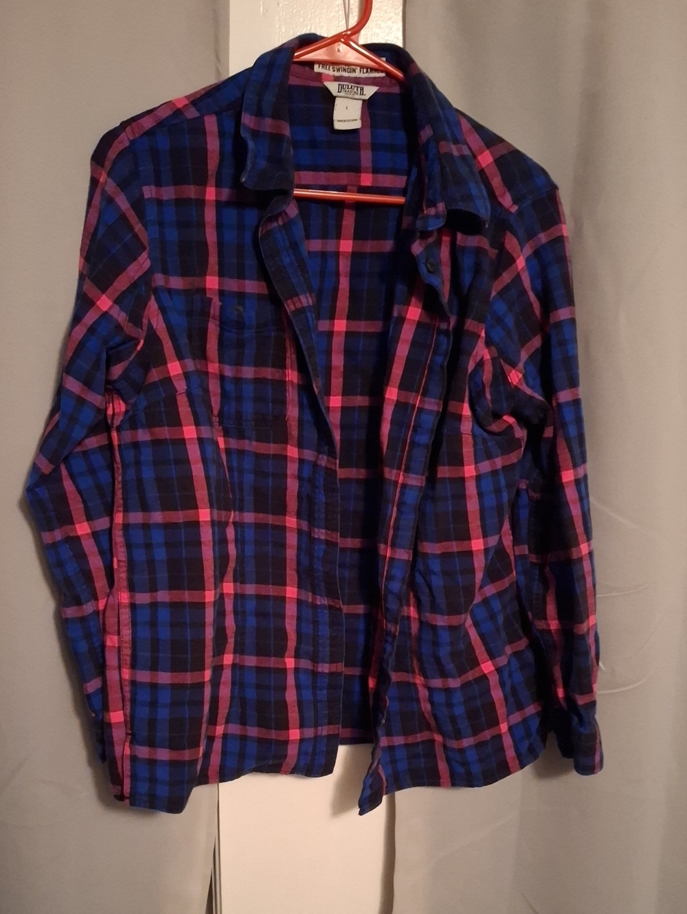 Duluth Trading Co Blue and Pink Plaid Shirt Jacket